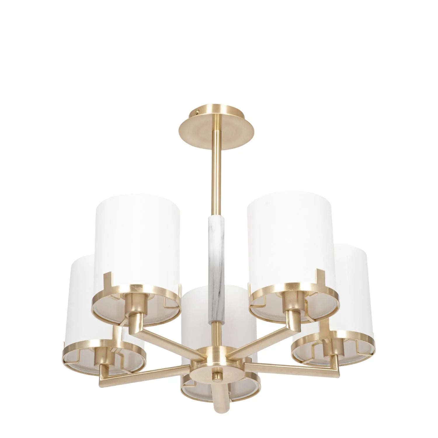 Champagne Gold & White Marble Effect 5-Light Pendant Ceiling Light with Ivory Lampshades – Modern Metal Lighting 45x47x44cm - Click Style