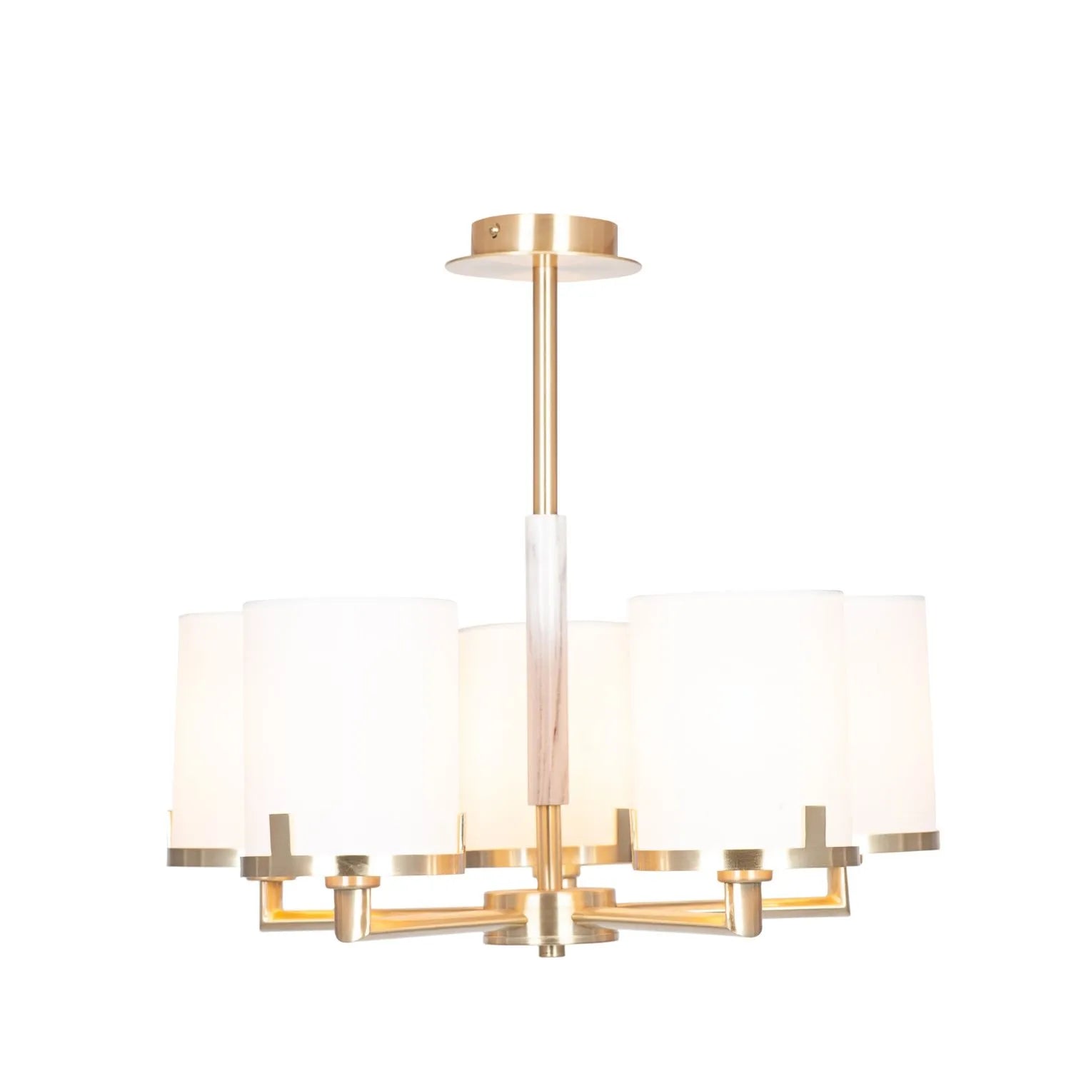 Champagne Gold & White Marble Effect 5-Light Pendant Ceiling Light with Ivory Lampshades – Modern Metal Lighting 45x47x44cm - Click Style