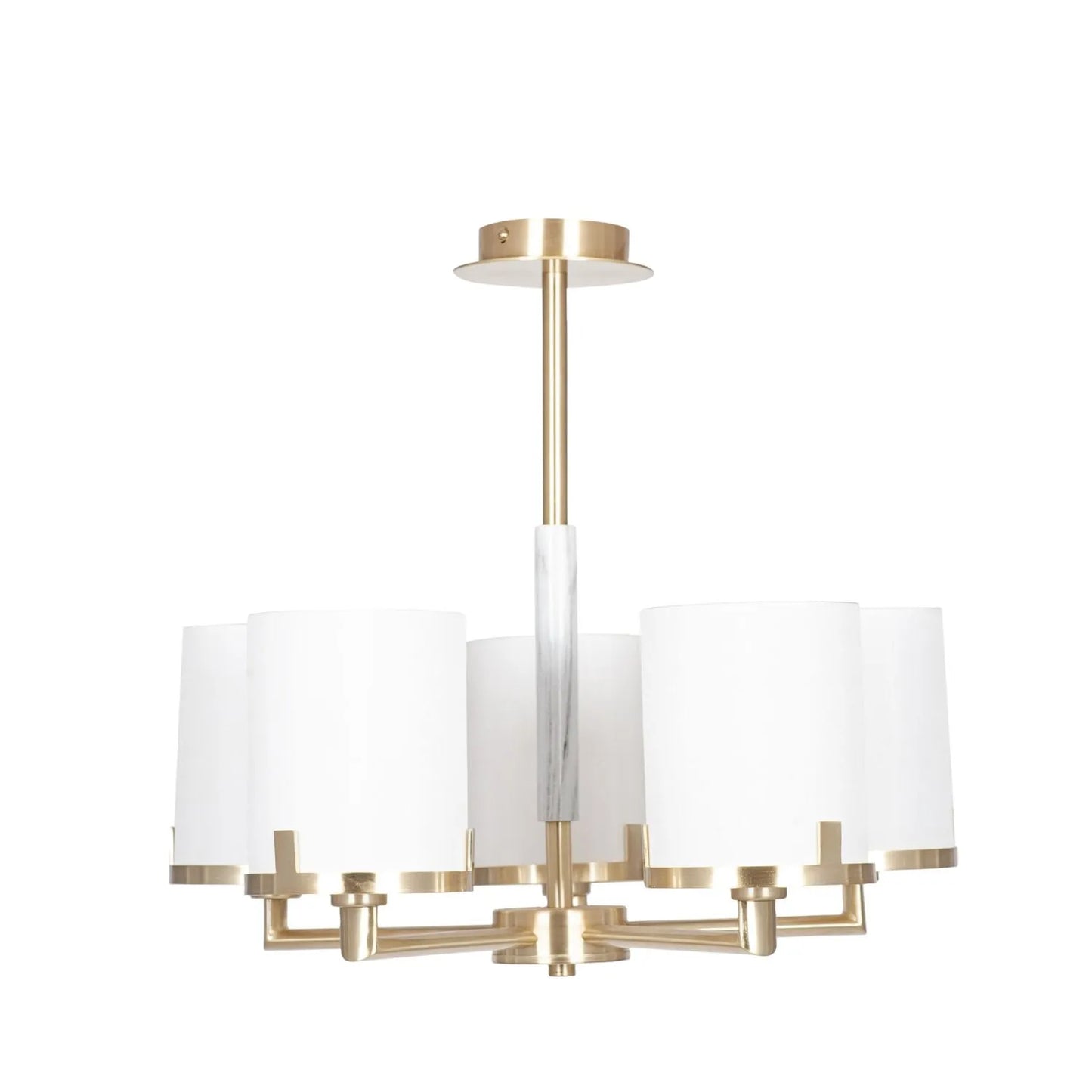 Champagne Gold & White Marble Effect 5-Light Pendant Ceiling Light with Ivory Lampshades – Modern Metal Lighting 45x47x44cm - Click Style