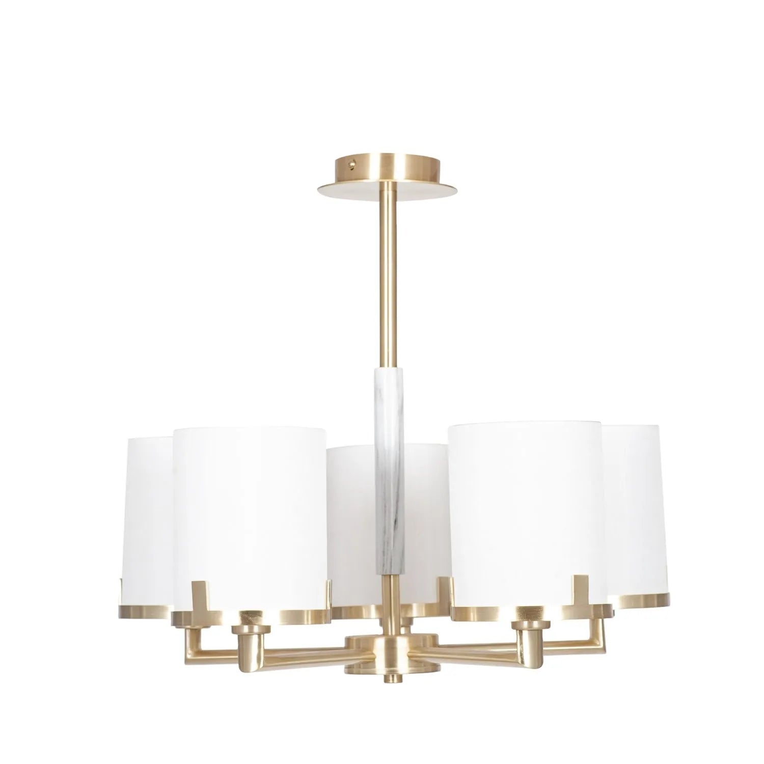 Champagne Gold & White Marble Effect 5-Light Pendant Ceiling Light with Ivory Lampshades – Modern Metal Lighting 45x47x44cm - Click Style