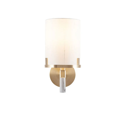 Champagne Gold & White Marble Effect Wall Light with Ivory Lampshade – Modern Metal Lighting 31x15x23cm - Click Style