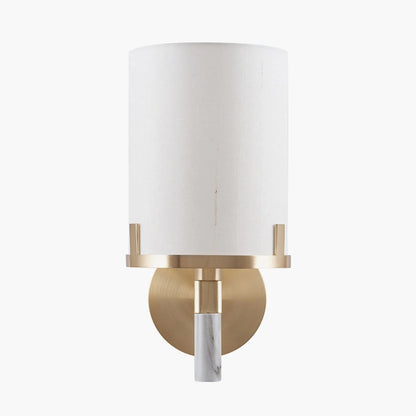 Champagne Gold & White Marble Effect Wall Light with Ivory Lampshade – Modern Metal Lighting 31x15x23cm - Click Style