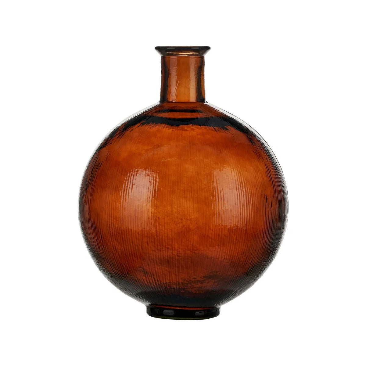 Chestnut Brown Recycled Glass Ribbed Vase with Bulbous Shape & Narrow Neck – Large Floor Standing Vase 42x34x34cm – Front Product View | Click Style