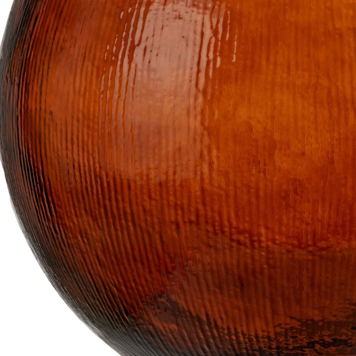 Chestnut Brown Recycled Glass Ribbed Vase with Bulbous Shape & Narrow Neck – Large Floor Standing Vase 42x34x34cm – Ribbed Glass Side Detail | Click Style