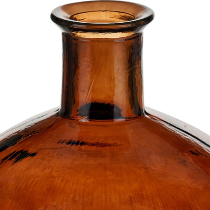 Chestnut Brown Recycled Glass Ribbed Vase with Bulbous Shape & Narrow Neck – Large Floor Standing Vase 42x34x34cm – Narrow Neck & Rolled Rim Close-Up | Click Style