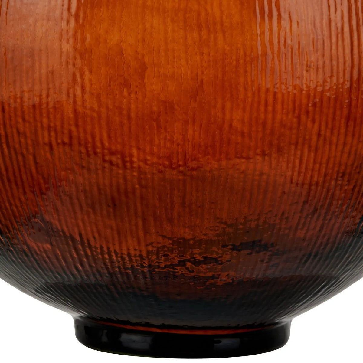 Chestnut Brown Recycled Glass Ribbed Vase with Bulbous Shape & Narrow Neck – Large Floor Standing Vase 42x34x34cm – Ribbed Glass Base Close-Up | Click Style