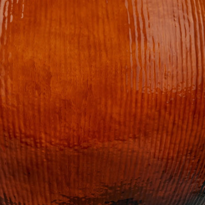 Chestnut Brown Recycled Glass Ribbed Vase with Bulbous Shape & Narrow Neck – Large Floor Standing Vase 42x34x34cm – Ribbed Glass Texture Close-Up | Click Style