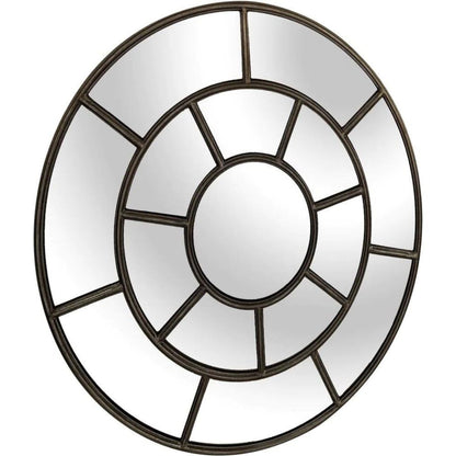 Circular Iron Window Wall Mirror with Pane Design 80cm