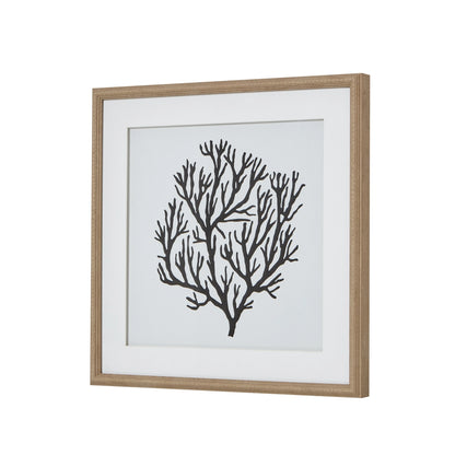 Coastal Black & White Coral Print Wall Art - Square 40x40cm Black Coral Design with Beaded Wooden Frame - Click Style