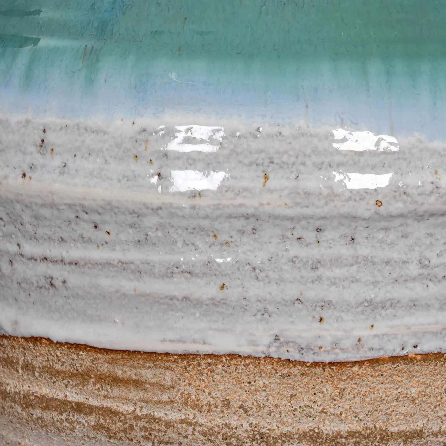 Coastal Green Teal & White Layered Glazed Ceramic Amphora Vases with Side Handles – Rustic Beach-Inspired Stoneware Pots with Sand & Stone-Toned Textured Finish 38x35x35cm | Click Style