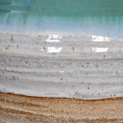 Coastal Green Teal & White Layered Glazed Ceramic Amphora Vases with Side Handles – Rustic Beach-Inspired Stoneware Pots with Sand & Stone-Toned Textured Finish 38x35x35cm | Click Style