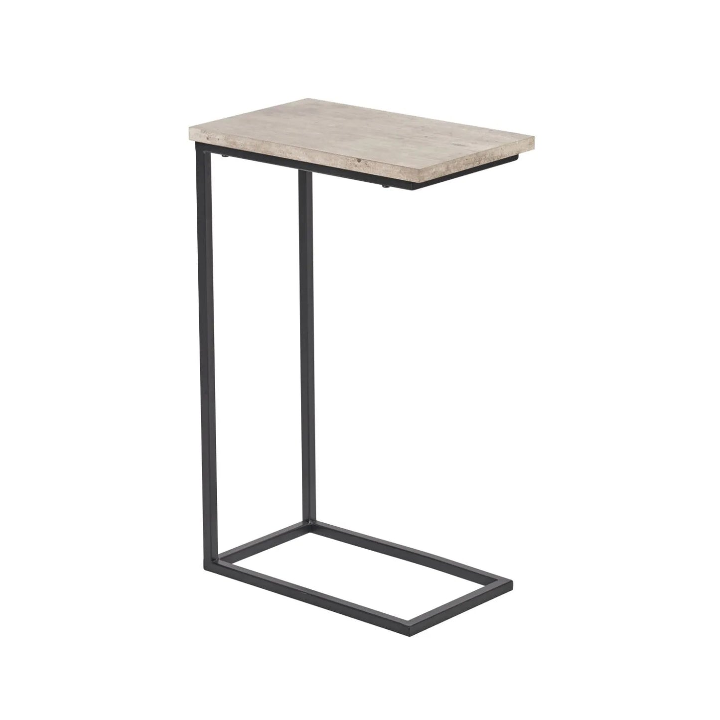 Concrete-Effect Wood Veneer C Table & Sofa Table with Matt Black Metal Frame – Narrow Wooden Supper Side Table 65x40cm - Click Style