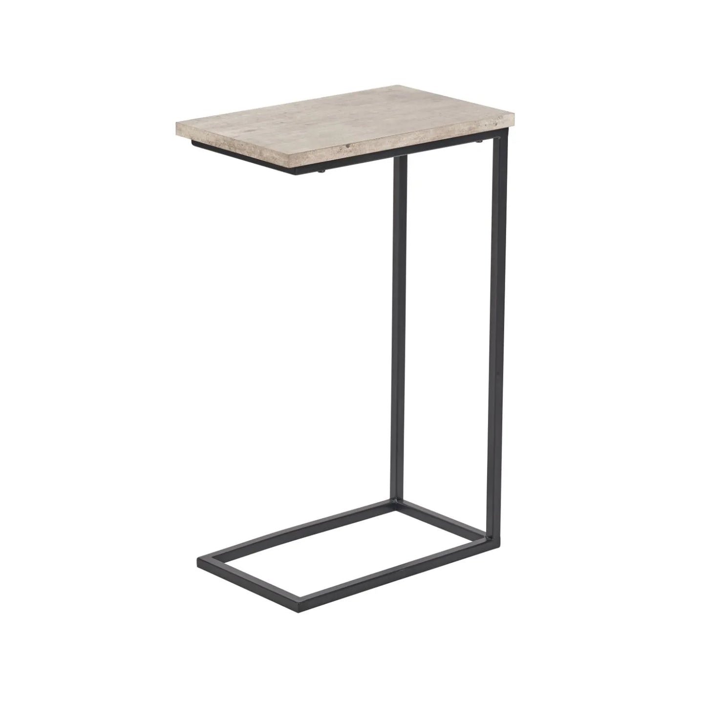 Concrete-Effect Wood Veneer C Table & Sofa Table with Matt Black Metal Frame – Narrow Wooden Supper Side Table 65x40cm - Click Style