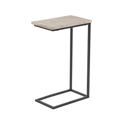 Concrete-Effect Wood Veneer C Table & Sofa Table with Matt Black Metal Frame – Narrow Wooden Supper Side Table 65x40cm - Click Style