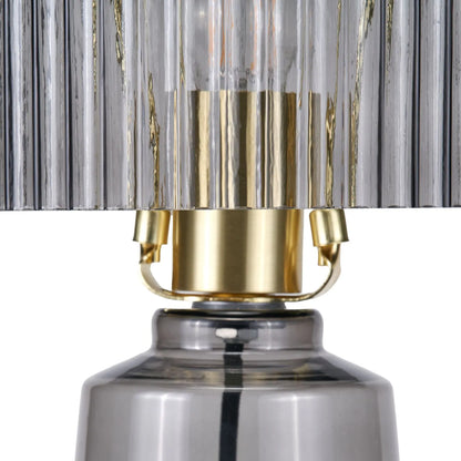 Cool Grey Glass Table Lamp with Dome-Shaped Ribbed Grey Glass Shade & Gold Lampholder – Retro Eclectic Bedside & Side Table Light 37x20x20cm | Click Style