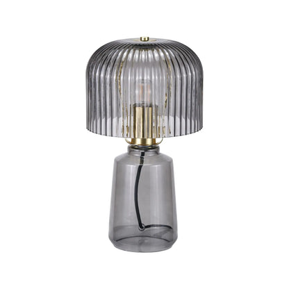 Cool Grey Glass Table Lamp with Dome-Shaped Ribbed Grey Glass Shade & Gold Lampholder – Retro Eclectic Bedside & Side Table Light 37x20x20cm | Click Style