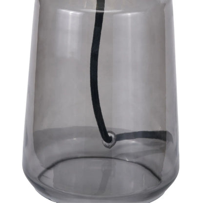 Cool Grey Glass Table Lamp with Dome-Shaped Ribbed Grey Glass Shade & Gold Lampholder – Retro Eclectic Bedside & Side Table Light 37x20x20cm | Click Style