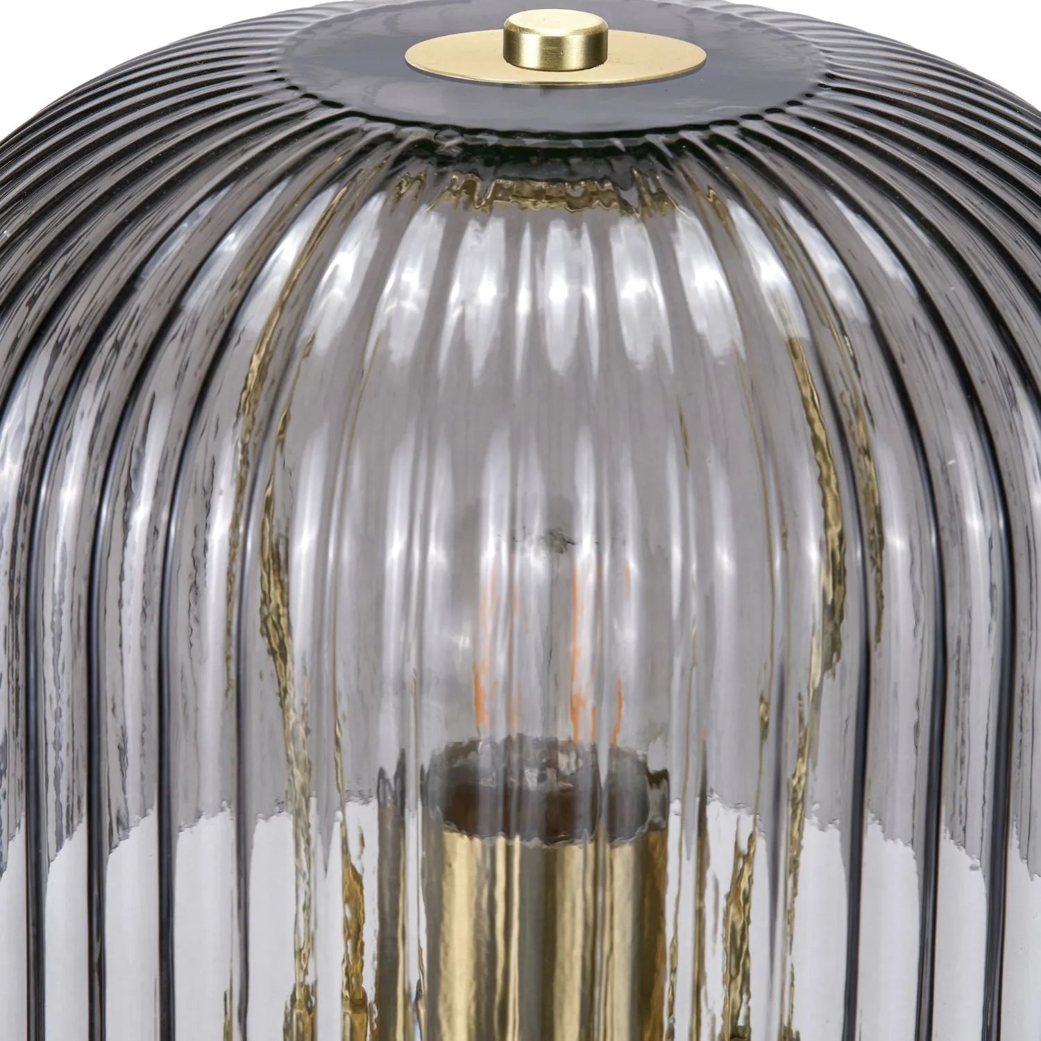 Cool Grey Glass Table Lamp with Dome-Shaped Ribbed Grey Glass Shade & Gold Lampholder – Retro Eclectic Bedside & Side Table Light 37x20x20cm | Click Style
