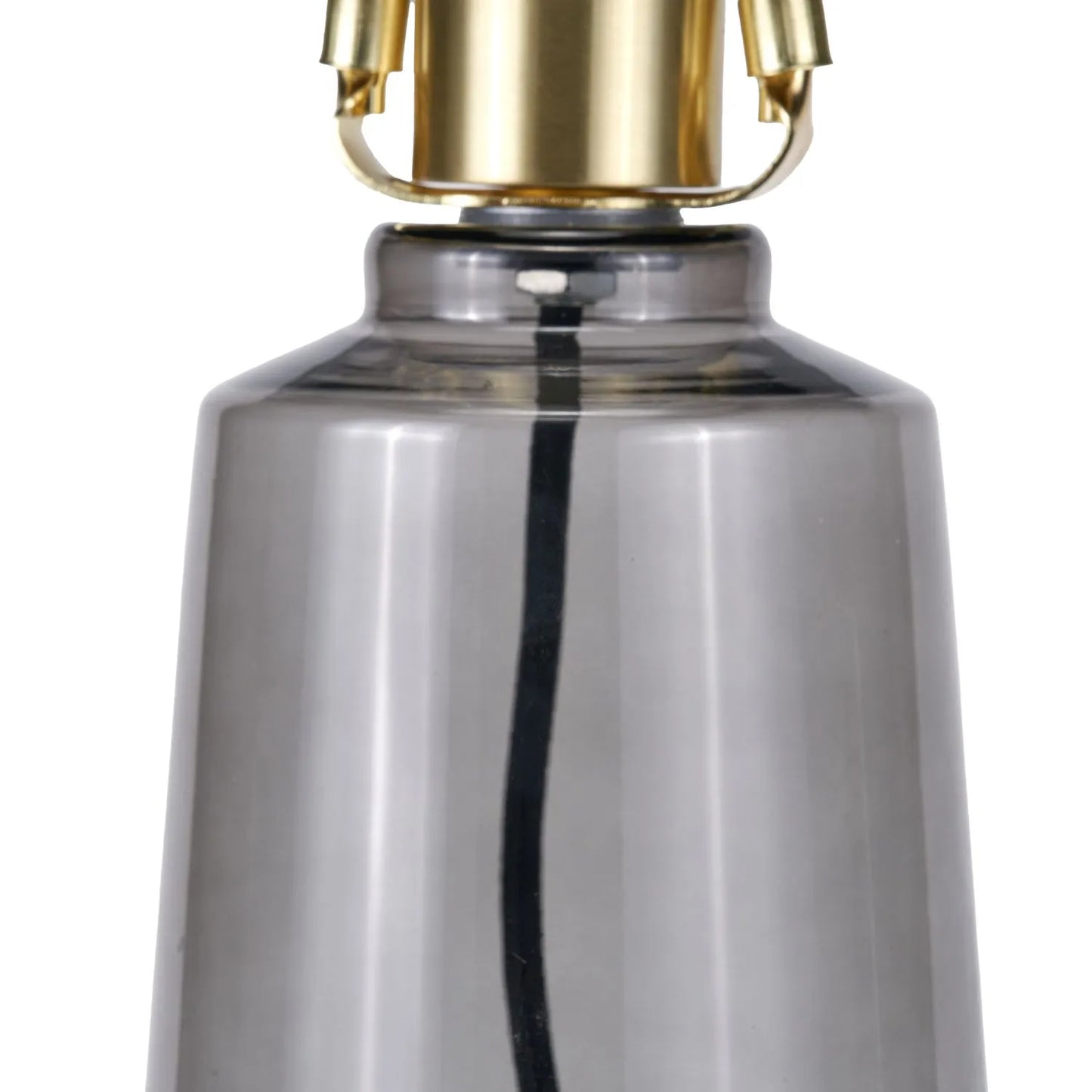 Cool Grey Glass Table Lamp with Dome-Shaped Ribbed Grey Glass Shade & Gold Lampholder – Retro Eclectic Bedside & Side Table Light 37x20x20cm | Click Style