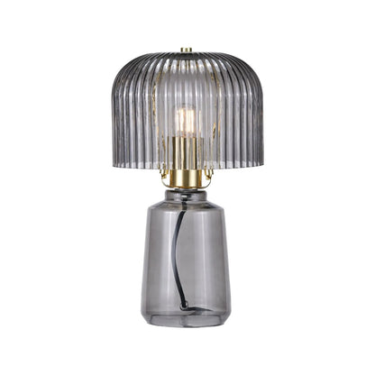 Cool Grey Glass Table Lamp with Dome-Shaped Ribbed Grey Glass Shade & Gold Lampholder – Retro Eclectic Bedside & Side Table Light 37x20x20cm | Click Style