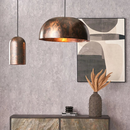 Copper Effect Adjustable Pendant Ceiling Light with Metal Dome Shade – Industrial Modern Suspension Lamp H126x15x15cm | Click Style