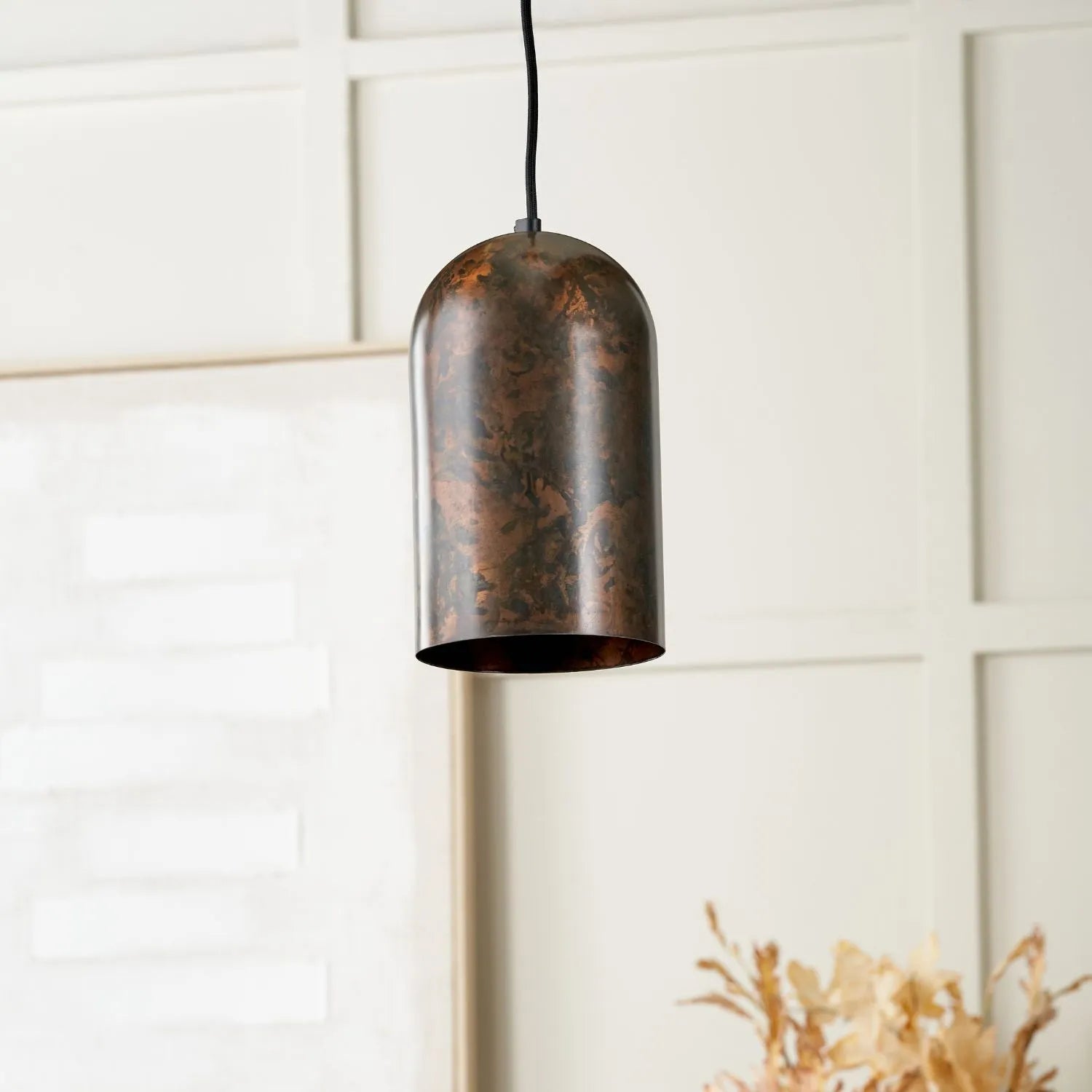 Copper Effect Adjustable Pendant Ceiling Light with Metal Dome Shade – Industrial Modern Suspension Lamp H126x15x15cm | Click Style