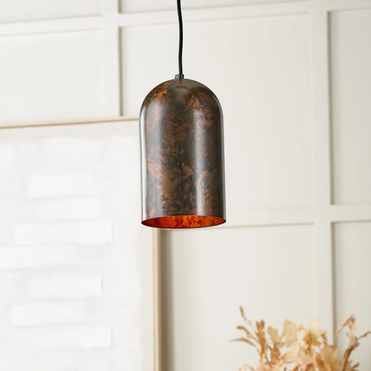 Copper Effect Adjustable Pendant Ceiling Light with Metal Dome Shade – Industrial Modern Suspension Lamp H126x15x15cm | Click Style