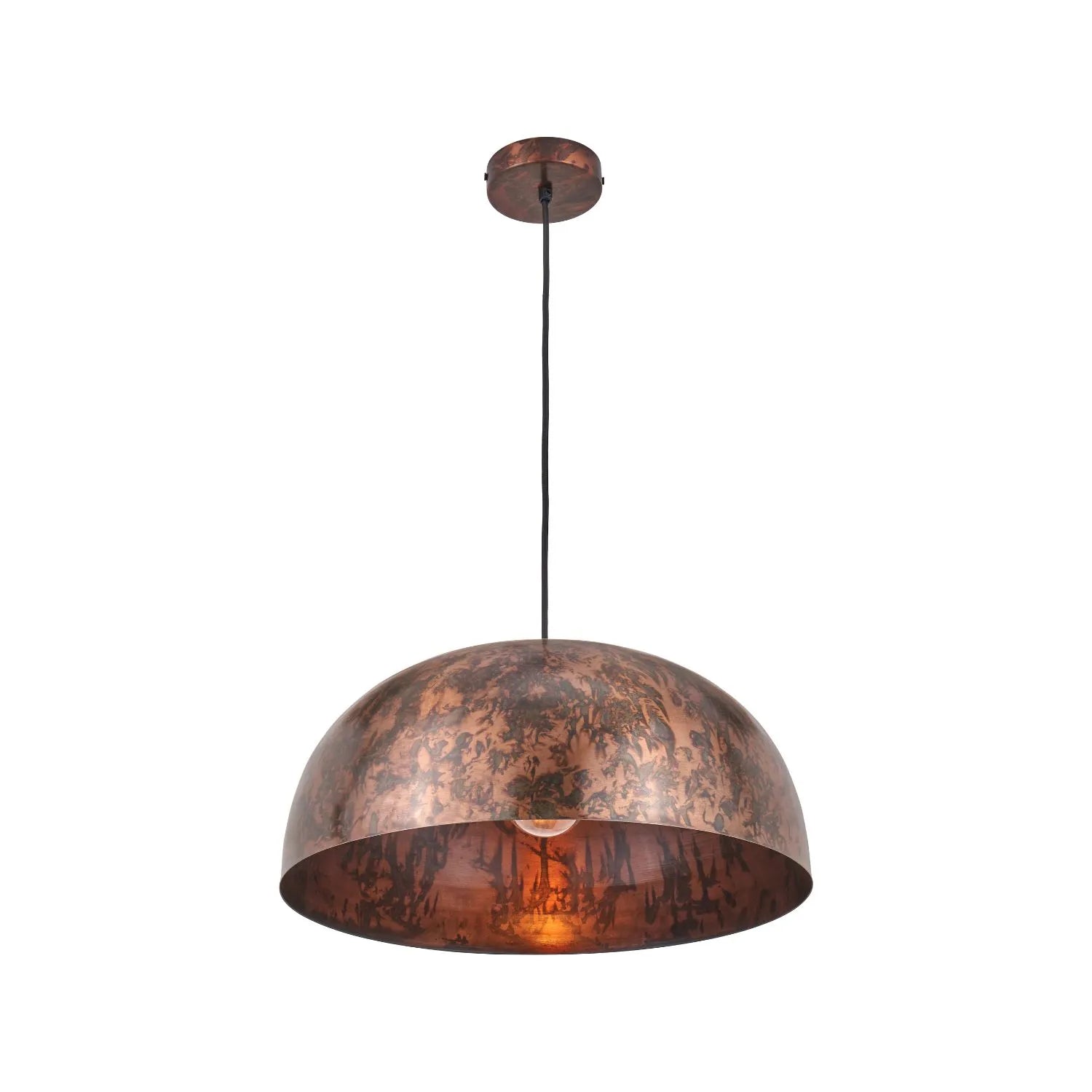 Copper Effect Adjustable Pendant Ceiling Light with Wide Metal Dome Shade – Industrial Modern Suspension Lamp H130x47x47cm | Click Style