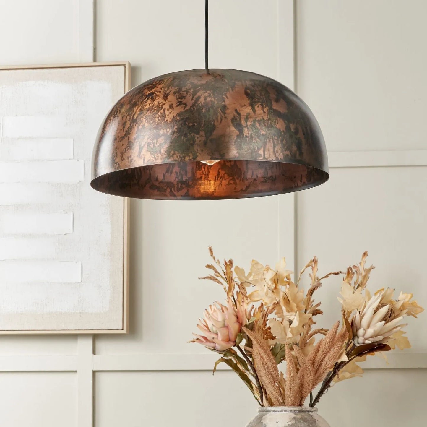 Copper Effect Adjustable Pendant Ceiling Light with Wide Metal Dome Shade – Industrial Modern Suspension Lamp H130x47x47cm | Click Style