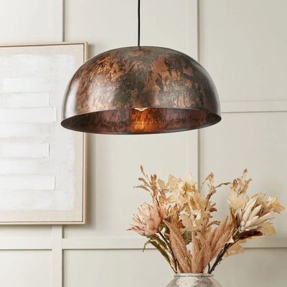 Copper Effect Adjustable Pendant Ceiling Light with Wide Metal Dome Shade – Industrial Modern Suspension Lamp H130x47x47cm | Click Style