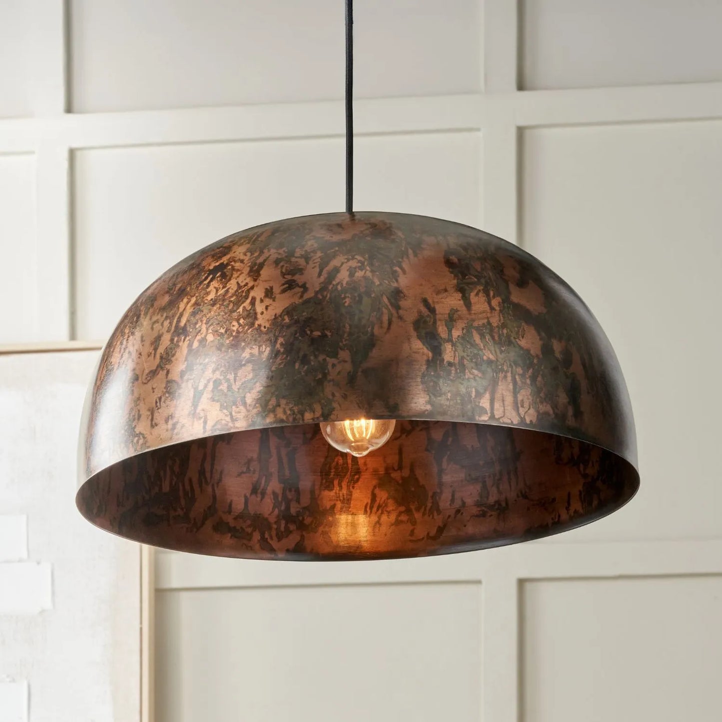 Copper Effect Adjustable Pendant Ceiling Light with Wide Metal Dome Shade – Industrial Modern Suspension Lamp H130x47x47cm | Click Style