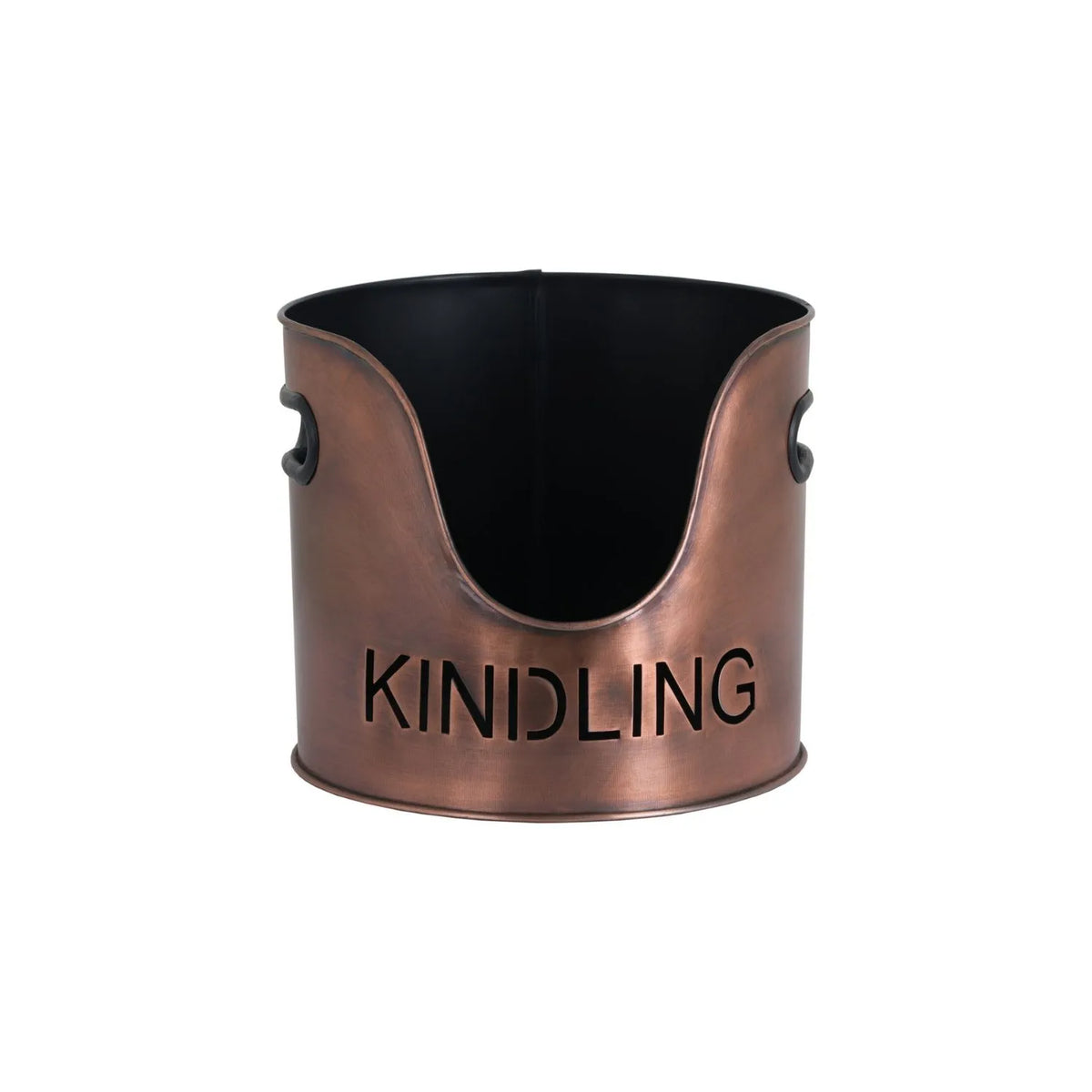 Copper Log & Kindling Buckets with Matchstick Holder – 3 Piece Metal Fireside Set with Cut-Out Lettering – KINDLING Bucket | Click Style