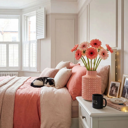 Coral Pink Textured Terracotta Vase with Raised Grid Pattern, Bottle-Shaped Design and Gloss Glazed Finish | Click Style