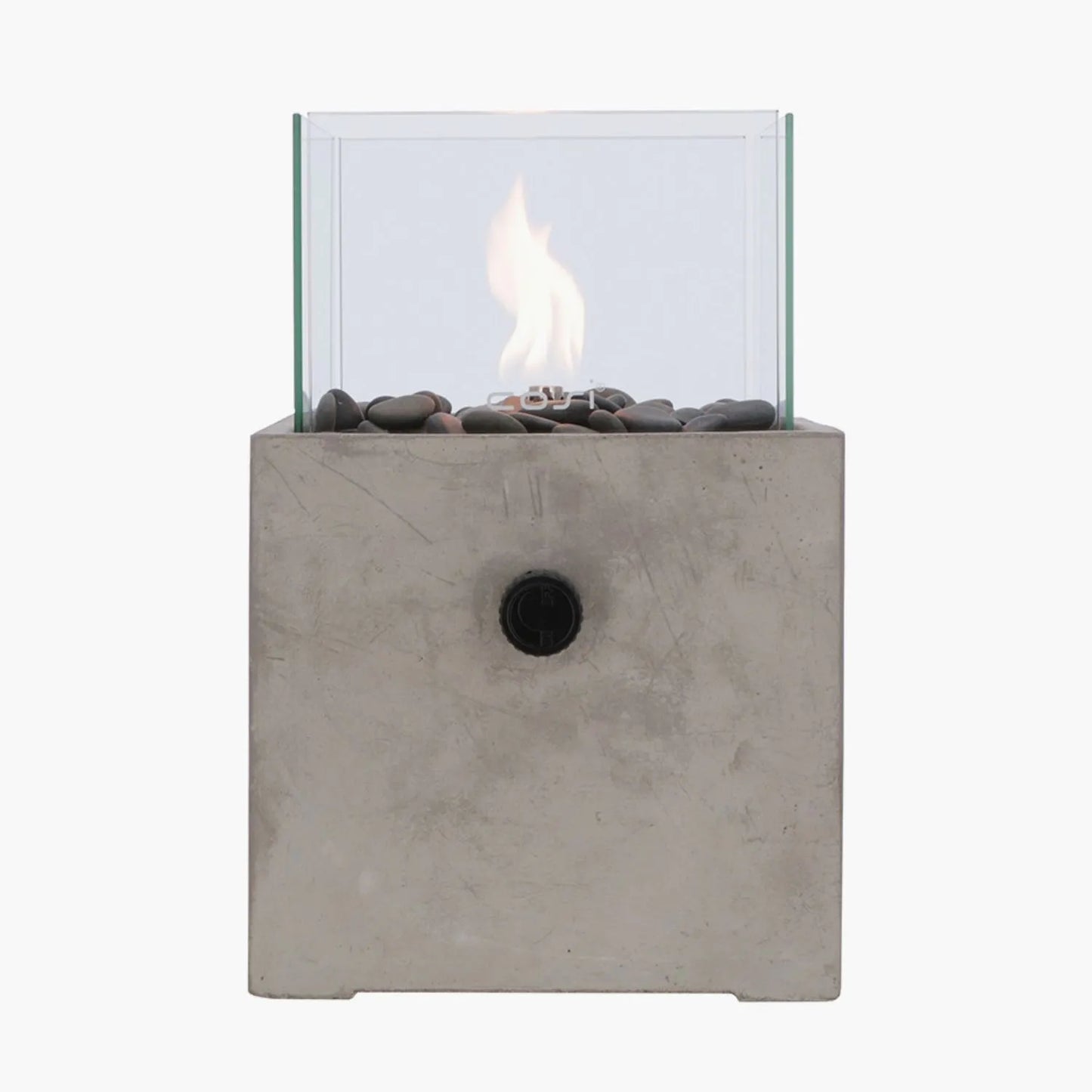 Cosicement Cement & Glass Gas Fire Lantern – Square Base Outdoor Tabletop Firepit 30x20x20cm - Click Style