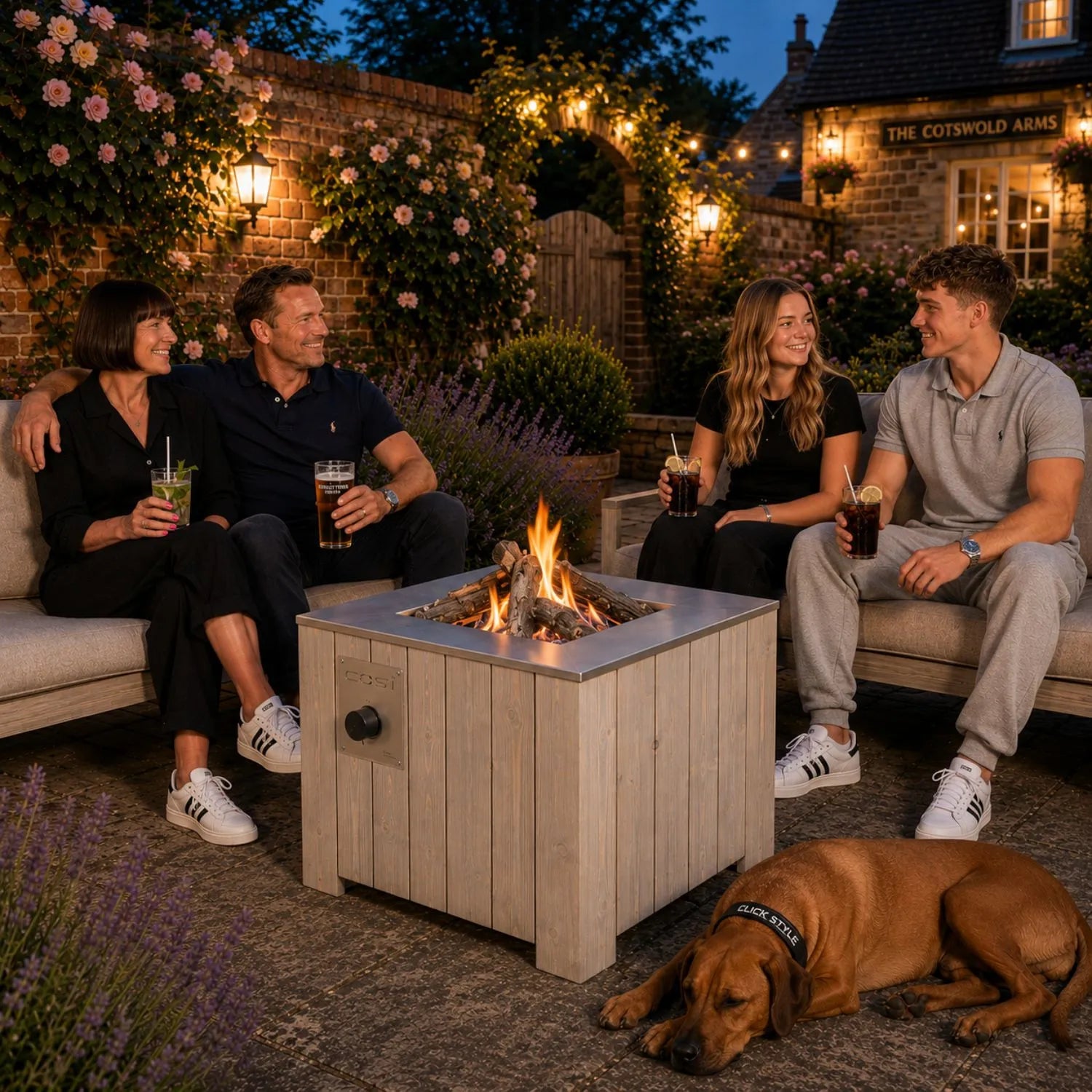 Cosicube 70 square grey wooden outdoor gas fire pit table with brushed stainless steel tabletop freestanding garden fire pit for patios gardens and balconies 60 x 69 x 69cm | Click Style