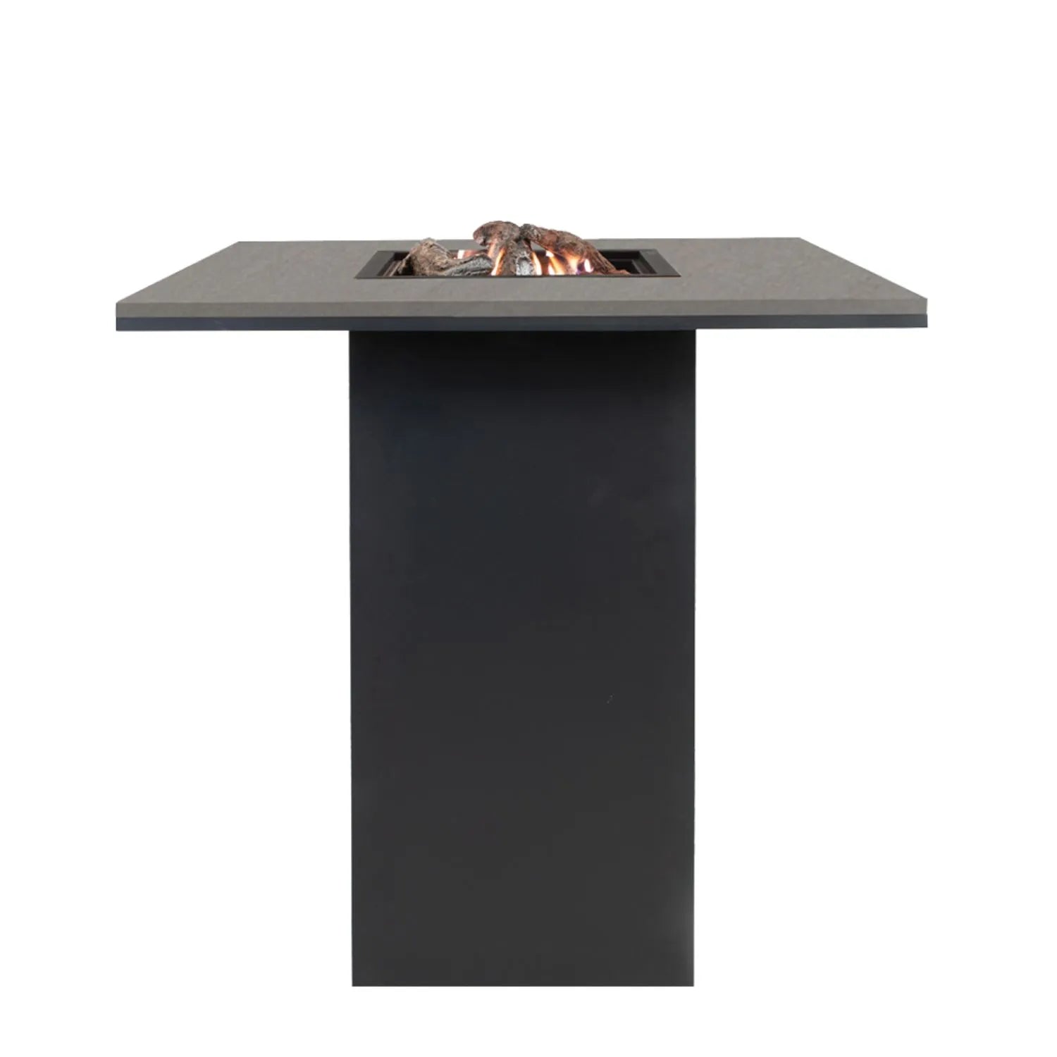 Cosiloft 100 High Outdoor Gas Fire Pit Bar Table with Black Metal Base & Grey Aluminium Top – Freestanding Tall Garden Firepit Table 105x100x100cm - Click Style