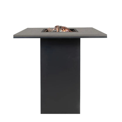 Cosiloft 100 High Outdoor Gas Fire Pit Bar Table with Black Metal Base & Grey Aluminium Top – Freestanding Tall Garden Firepit Table 105x100x100cm - Click Style