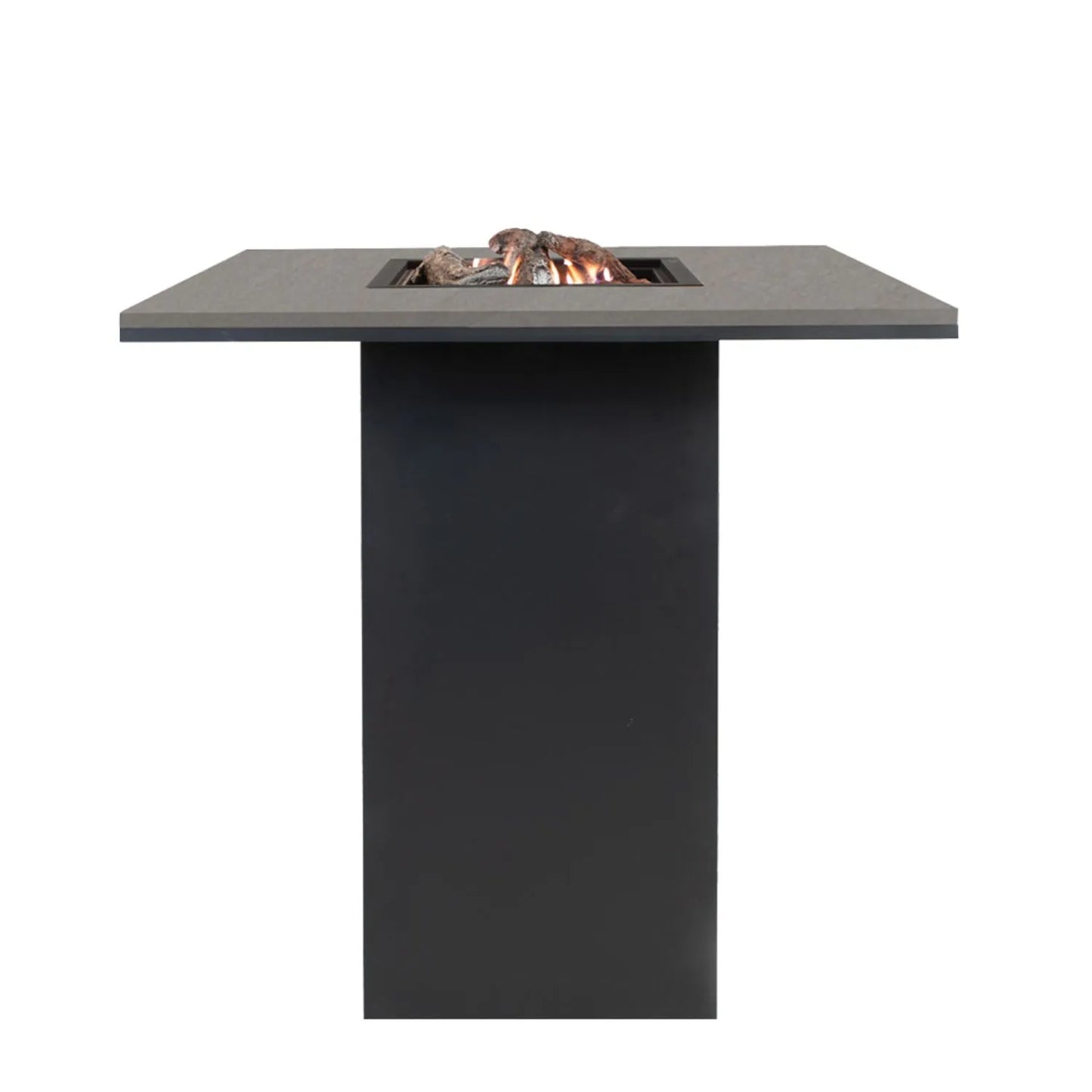 Cosiloft 100 High Outdoor Gas Fire Pit Bar Table with Black Metal Base & Grey Aluminium Top – Freestanding Tall Garden Firepit Table 105x100x100cm - Click Style