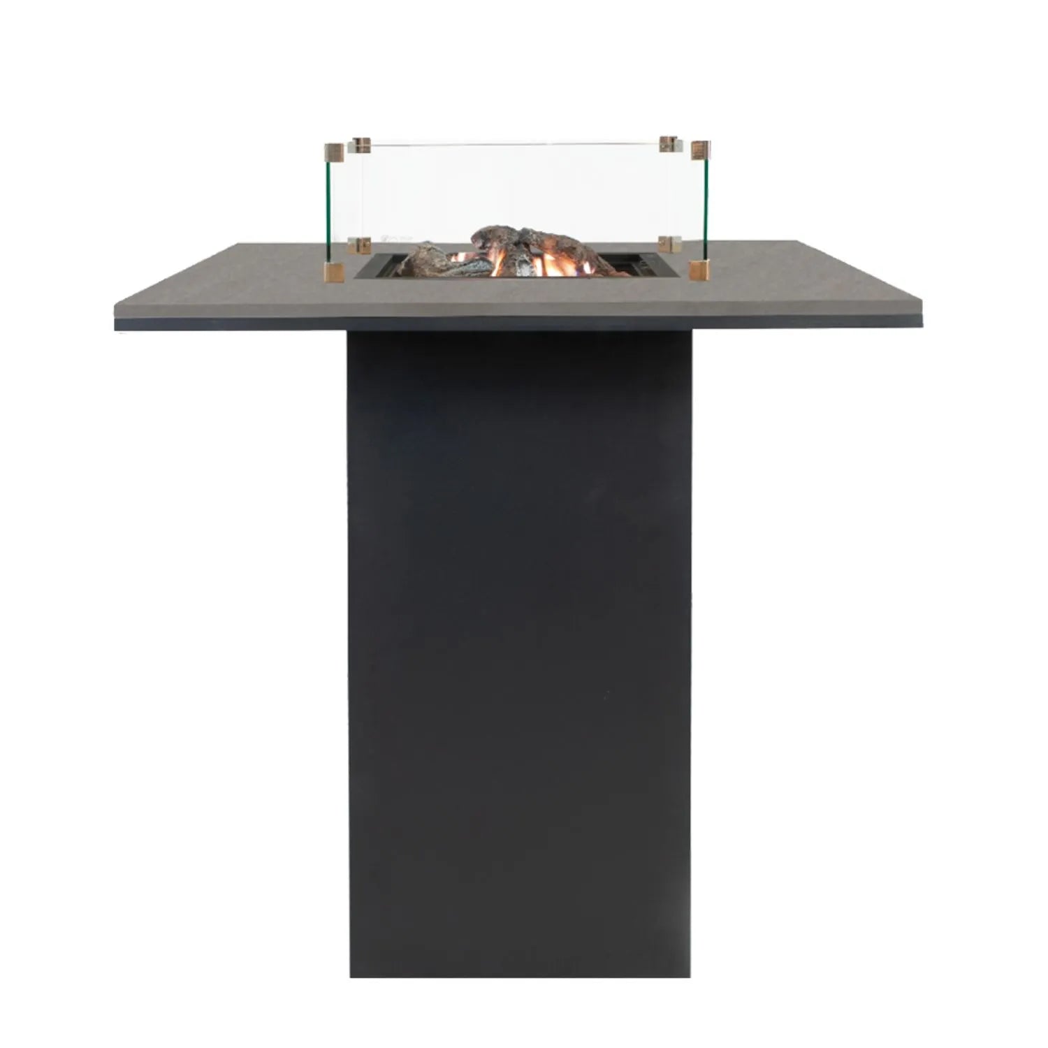 Cosiloft 100 High Outdoor Gas Fire Pit Bar Table with Black Metal Base & Grey Aluminium Top – Freestanding Tall Garden Firepit Table 105x100x100cm - Click Style