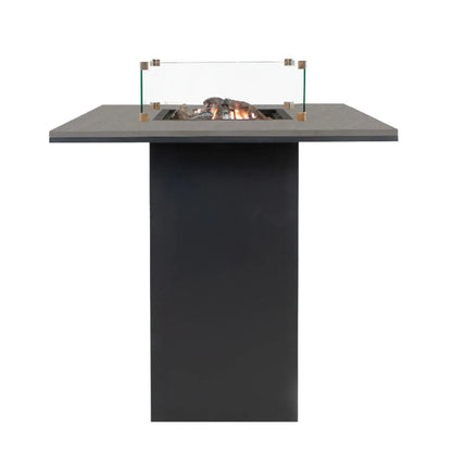 Cosiloft 100 High Outdoor Gas Fire Pit Bar Table with Black Metal Base & Grey Aluminium Top – Freestanding Tall Garden Firepit Table 105x100x100cm - Click Style