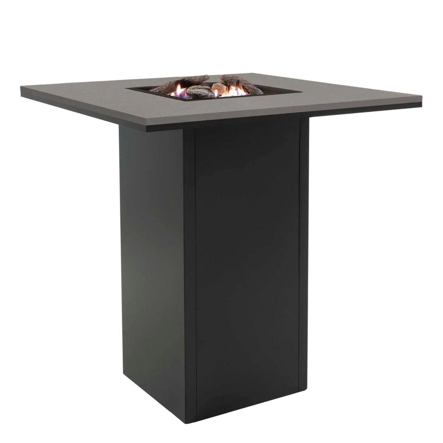 Cosiloft 100 High Outdoor Gas Fire Pit Bar Table with Black Metal Base & Grey Aluminium Top – Freestanding Tall Garden Firepit Table 105x100x100cm - Click Style
