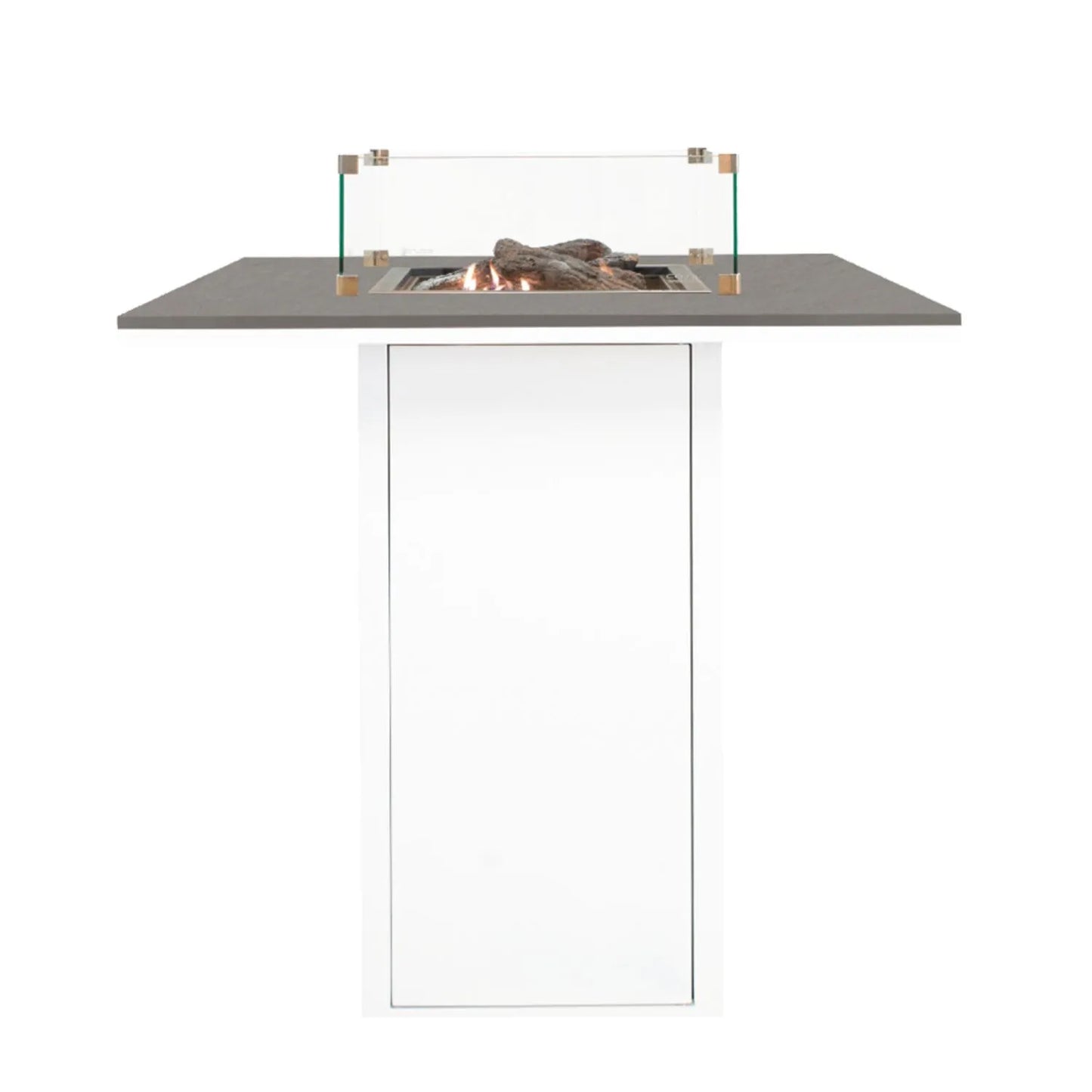 Cosiloft 100 High Outdoor Gas Fire Pit Bar Table with White Metal Base & Grey Aluminium Top – Freestanding Tall Garden Firepit Table 105x100x100cm - Click Style
