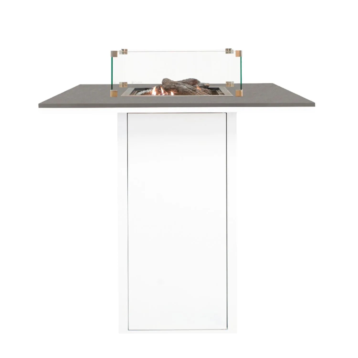 Cosiloft 100 High Outdoor Gas Fire Pit Bar Table with White Metal Base & Grey Aluminium Top – Freestanding Tall Garden Firepit Table 105x100x100cm - Click Style