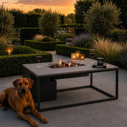 Cosiloft 120 Rectangular Outdoor Gas Fire Pit Coffee Table with Black Aluminium Frame and Grey Aluminium Top | Click Style