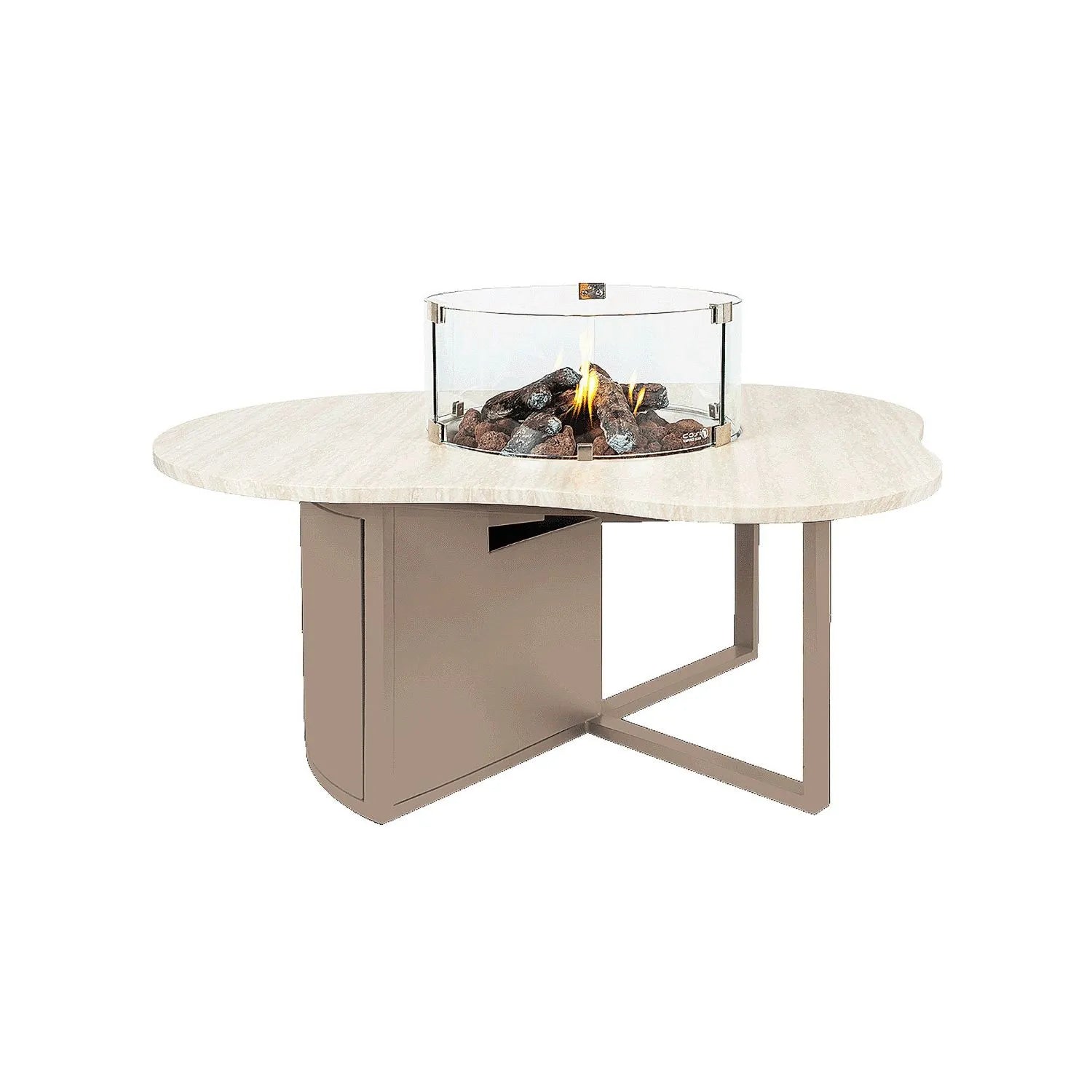 Cosiloft Novi Taupe Beige Organic Shaped Aluminium Outdoor Gas Fire Pit Coffee Table with Stone Look Top 47x120x90cm | Click Style
