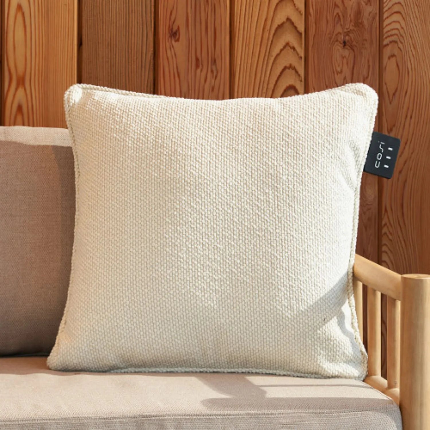 Cosipillow Cream Boucle Heated Indoor & Outdoor Square Cushion Pillow with Infrared Heating & Rechargeable Battery 50x50x17cm - Click Style