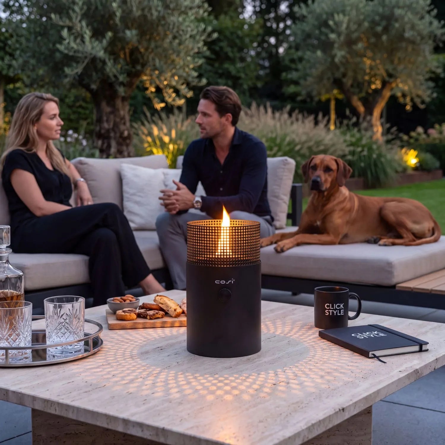Cosiscoop Dot Anthracite Black Metal Tabletop Gas Fire Lantern with Decorative Perforated Wind Guard | Click Style