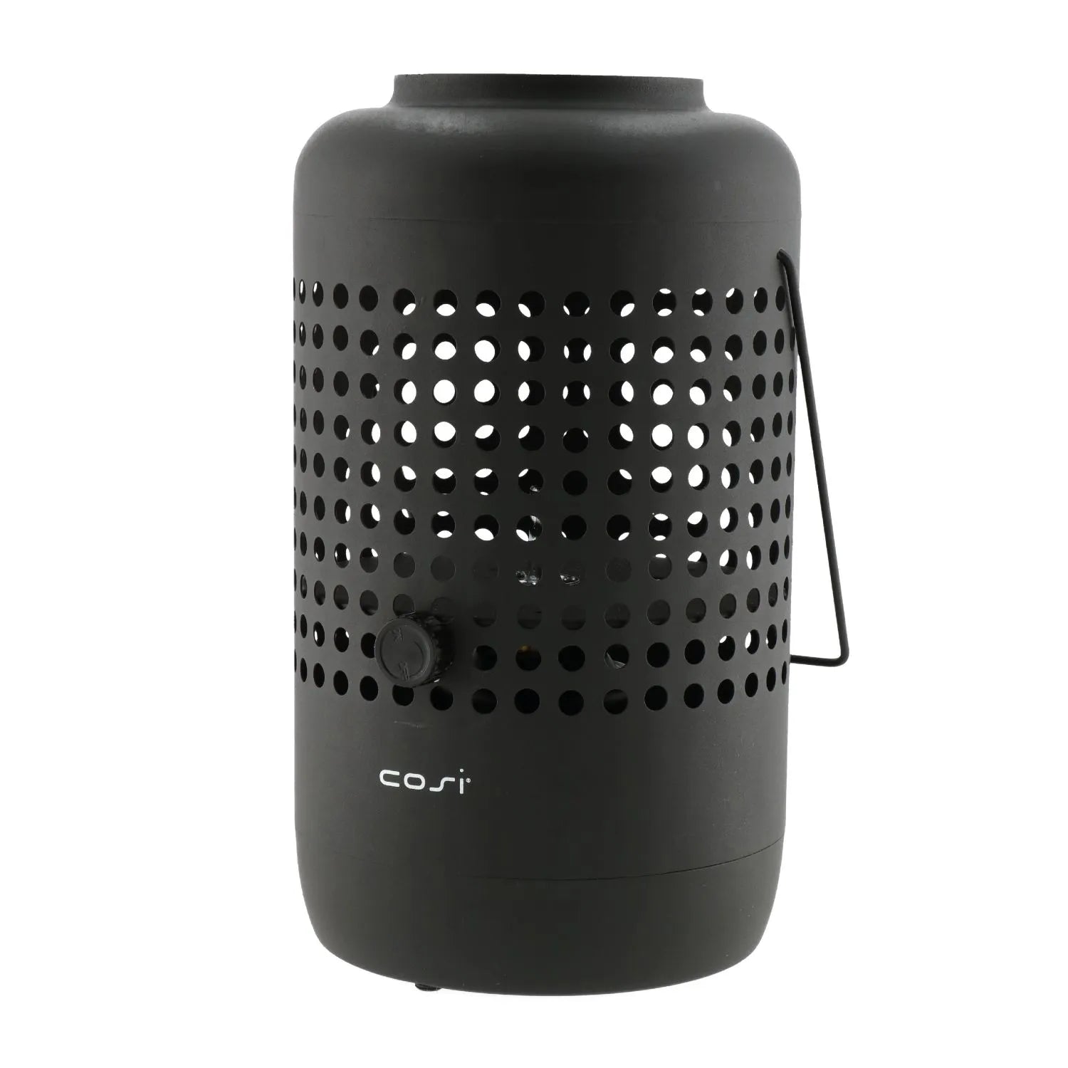 Cosiscoop Matt Black Metal Gas Fire Lantern with Handle – Cylindrical Base Outdoor Tabletop Firepit Heater 37x20x20cm - Click Style