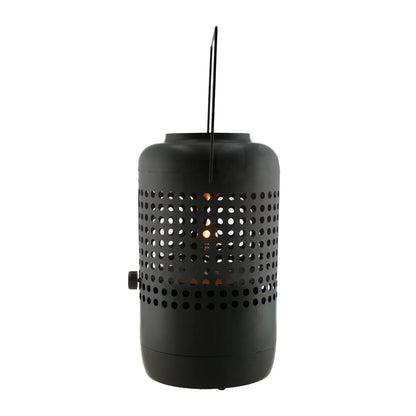 Cosiscoop Matt Black Metal Gas Fire Lantern with Handle – Cylindrical Base Outdoor Tabletop Firepit Heater 37x20x20cm - Click Style