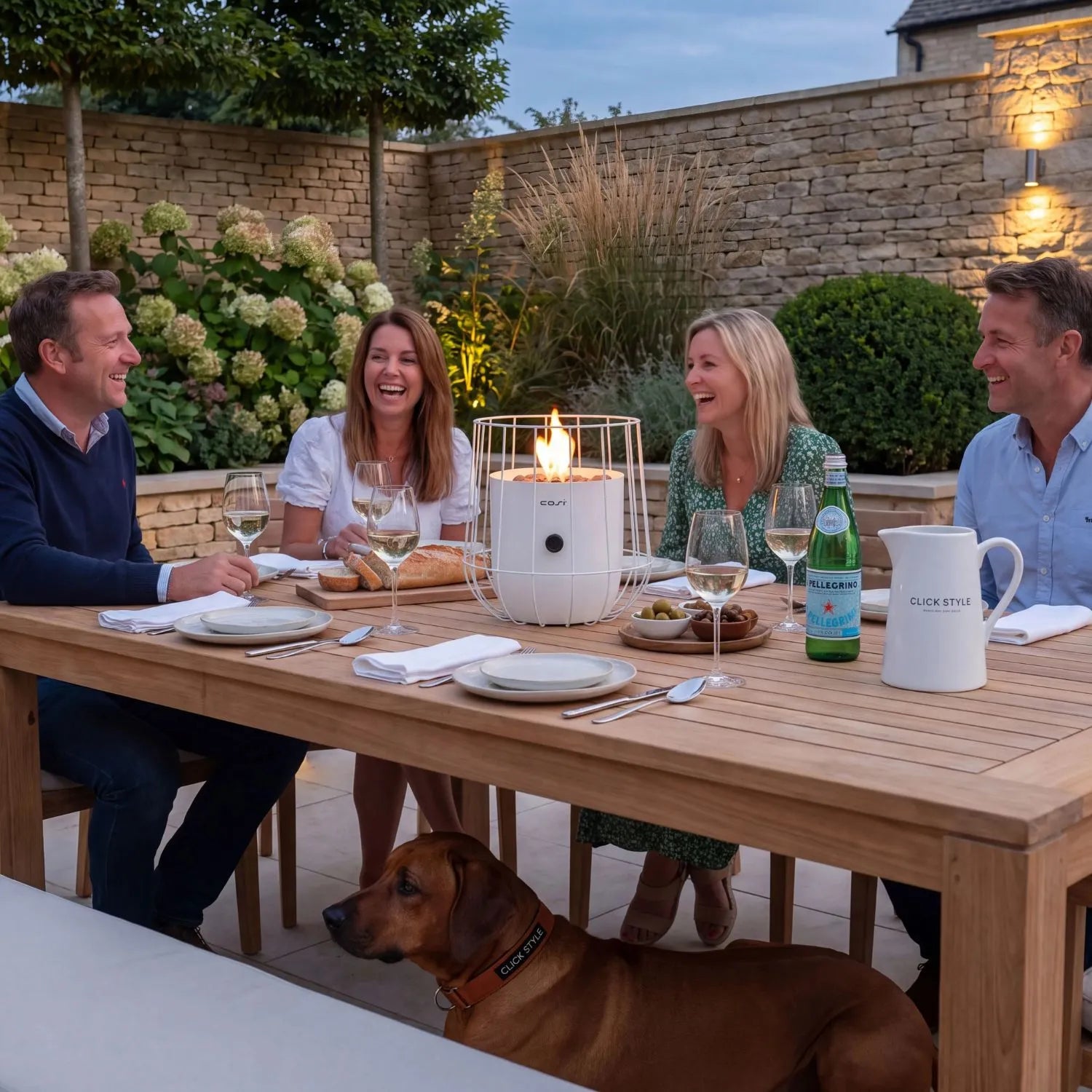 Cosiscoop White Metal Outdoor Tabletop Gas Fire Lantern with Scandinavian Wire Basket Frame 31x31x31cm | Click Style